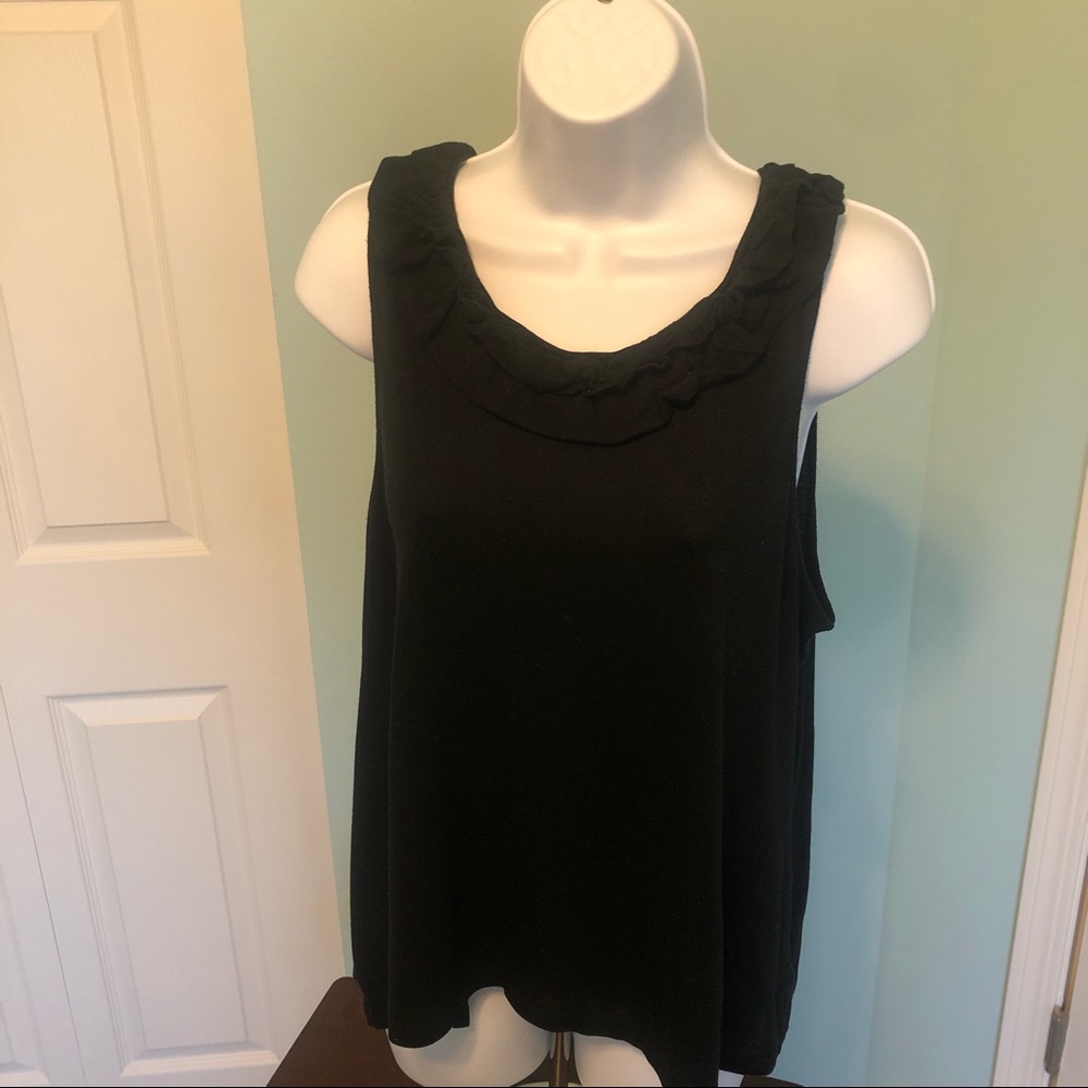 Banana Republic Black Elegant Shirt With Ruffle Neckline, X-Large, Rayon Lyocell